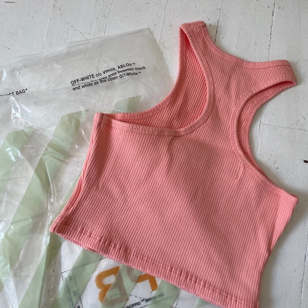 Off-White Ribbed Racerback Crop Top - Picture 6 of 7